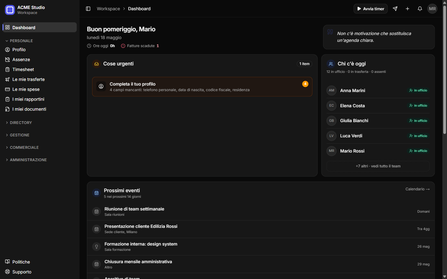 Dashboard in Pleya